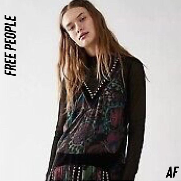 FREE PEOPLE GWENOVERE MAXI DRESS EMBELLISHED BLACK COMBO NEW SMALL - Picture 4 of 8